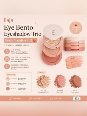 🍑 Kaja Eye Bento Eyeshadow Trio – Peach Madeline #02 🍑